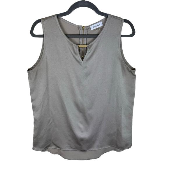 Calvin Klein Tan Shiny Sleeveless Textured Lightweight Blouse Size L - Picture 1 of 8